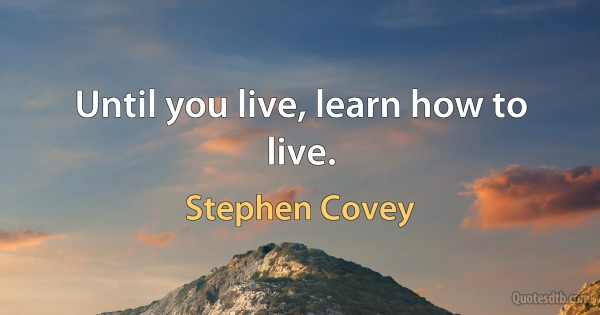 Until you live, learn how to live. (Stephen Covey)