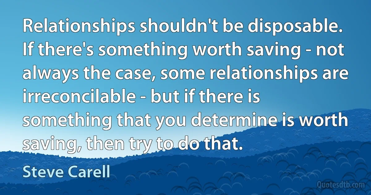 Relationships shouldn't be disposable. If there's something worth saving - not always the case, some relationships are irreconcilable - but if there is something that you determine is worth saving, then try to do that. (Steve Carell)