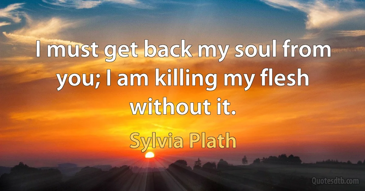 I must get back my soul from you; I am killing my flesh without it. (Sylvia Plath)