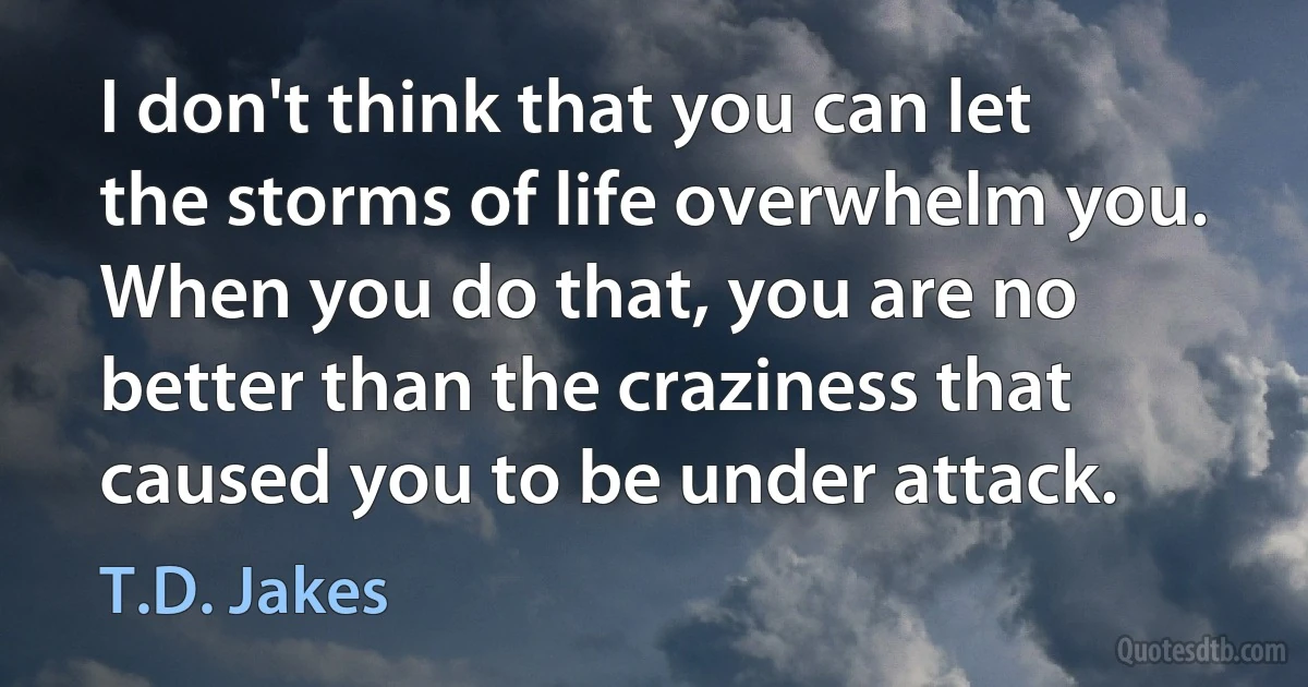 I don't think that you can let the storms of life overwhelm you. When you do that, you are no better than the craziness that caused you to be under attack. (T.D. Jakes)