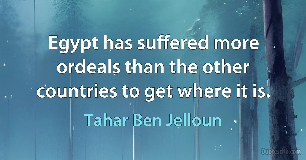 Egypt has suffered more ordeals than the other countries to get where it is. (Tahar Ben Jelloun)