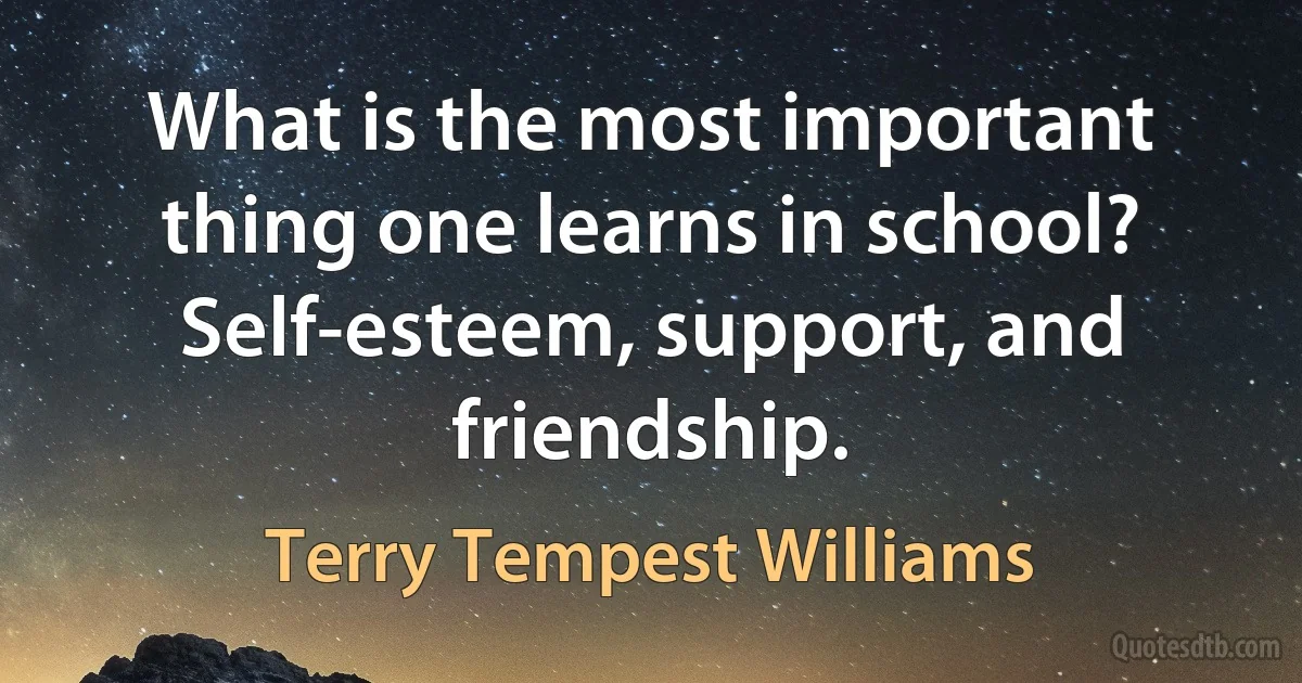 What is the most important thing one learns in school? Self-esteem, support, and friendship. (Terry Tempest Williams)