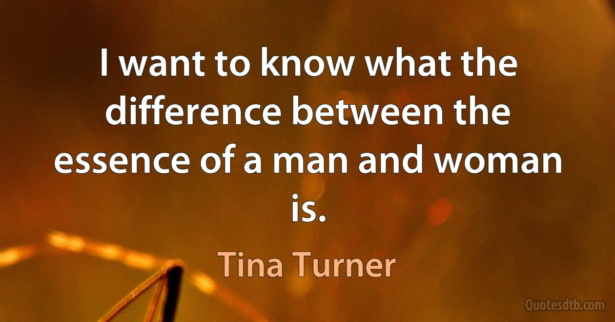 I want to know what the difference between the essence of a man and woman is. (Tina Turner)