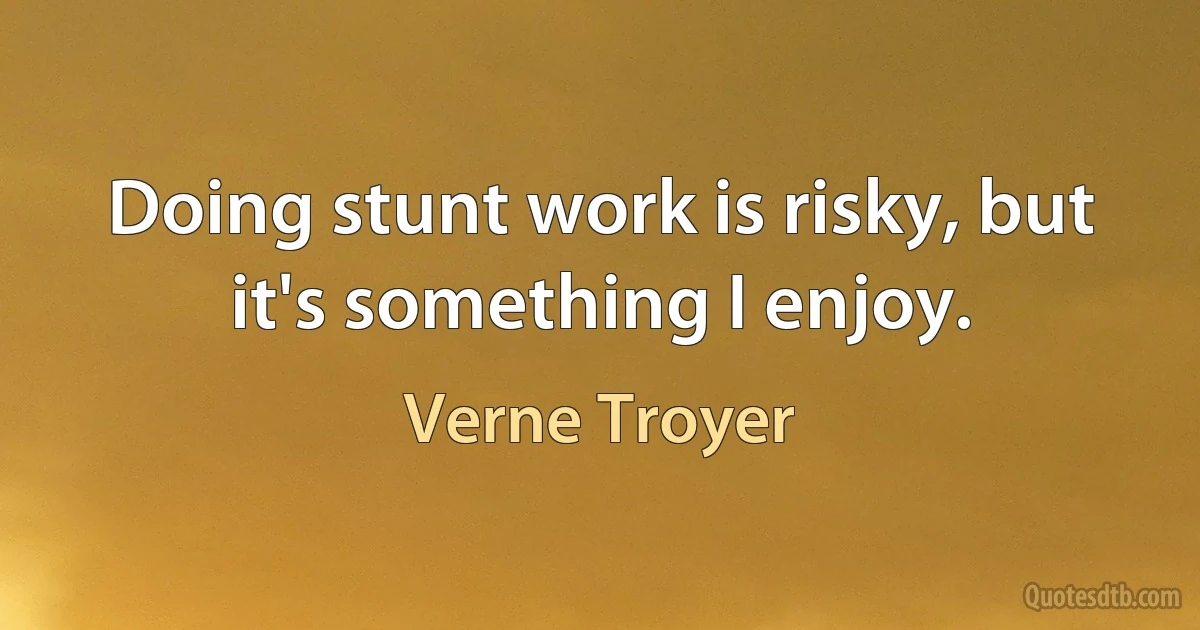 Doing stunt work is risky, but it's something I enjoy. (Verne Troyer)