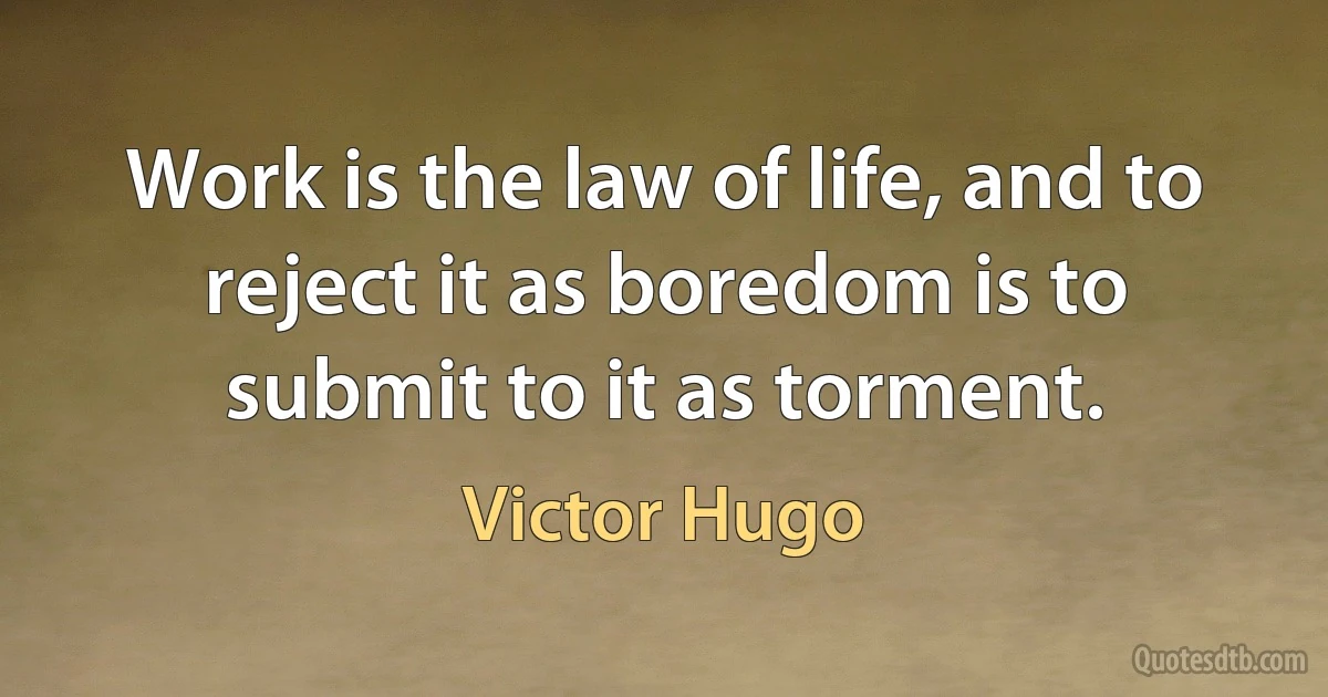 Work is the law of life, and to reject it as boredom is to submit to it as torment. (Victor Hugo)