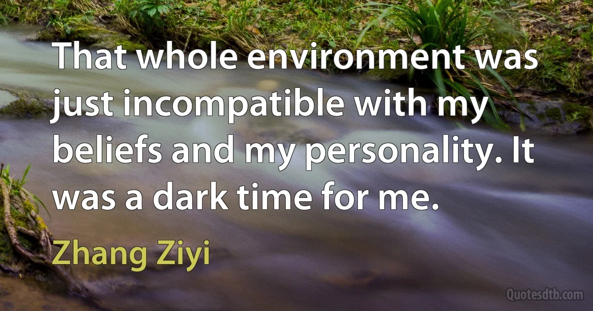 That whole environment was just incompatible with my beliefs and my personality. It was a dark time for me. (Zhang Ziyi)