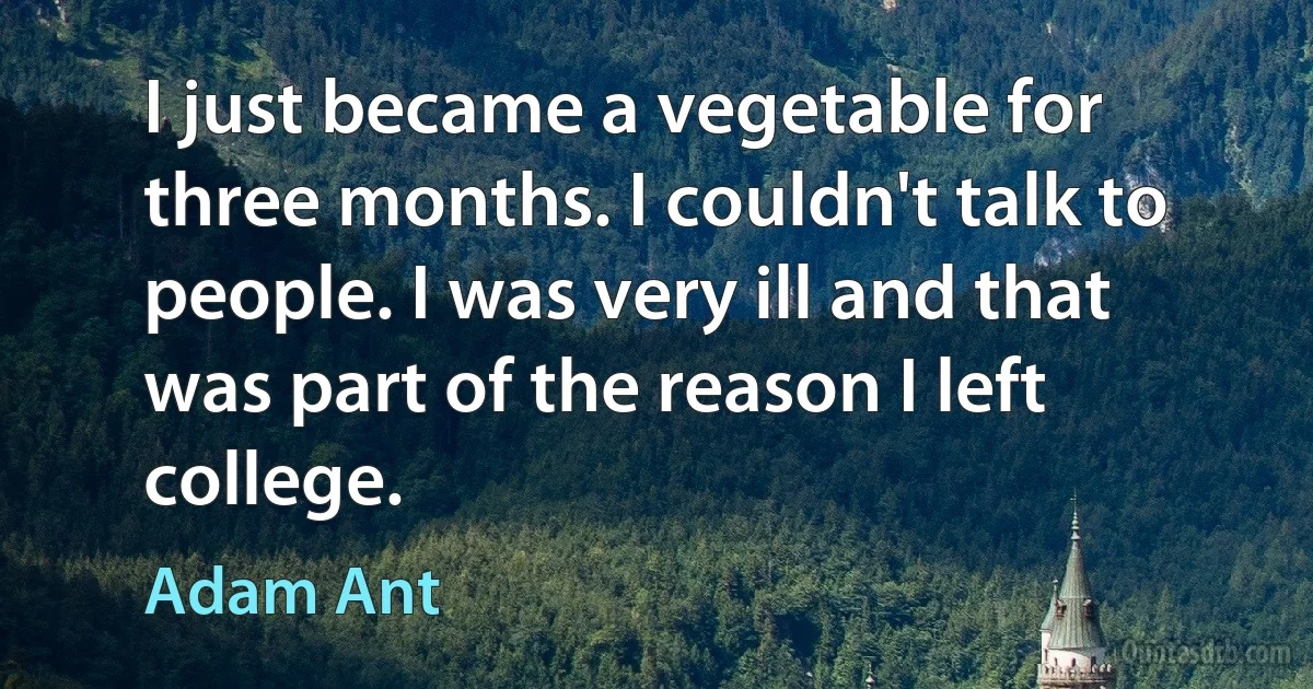 I just became a vegetable for three months. I couldn't talk to people. I was very ill and that was part of the reason I left college. (Adam Ant)