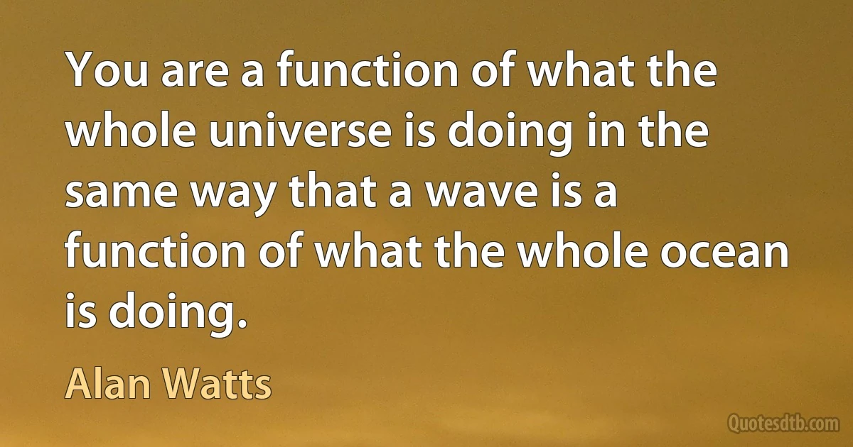 You are a function of what the whole universe is doing in the same way that a wave is a function of what the whole ocean is doing. (Alan Watts)