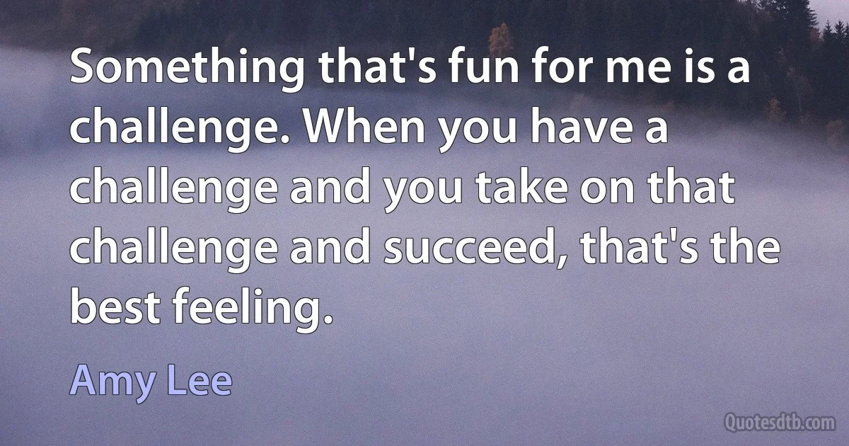 Something that's fun for me is a challenge. When you have a challenge and you take on that challenge and succeed, that's the best feeling. (Amy Lee)