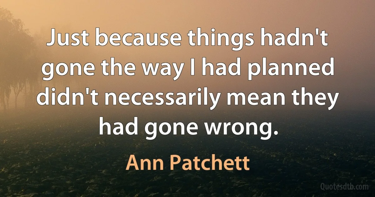 Just because things hadn't gone the way I had planned didn't necessarily mean they had gone wrong. (Ann Patchett)