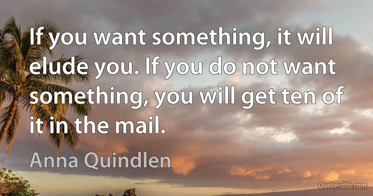 If you want something, it will elude you. If you do not want something, you will get ten of it in the mail. (Anna Quindlen)