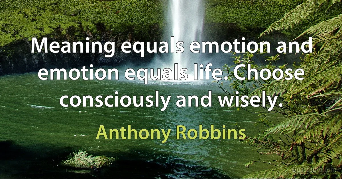 Meaning equals emotion and emotion equals life. Choose consciously and wisely. (Anthony Robbins)