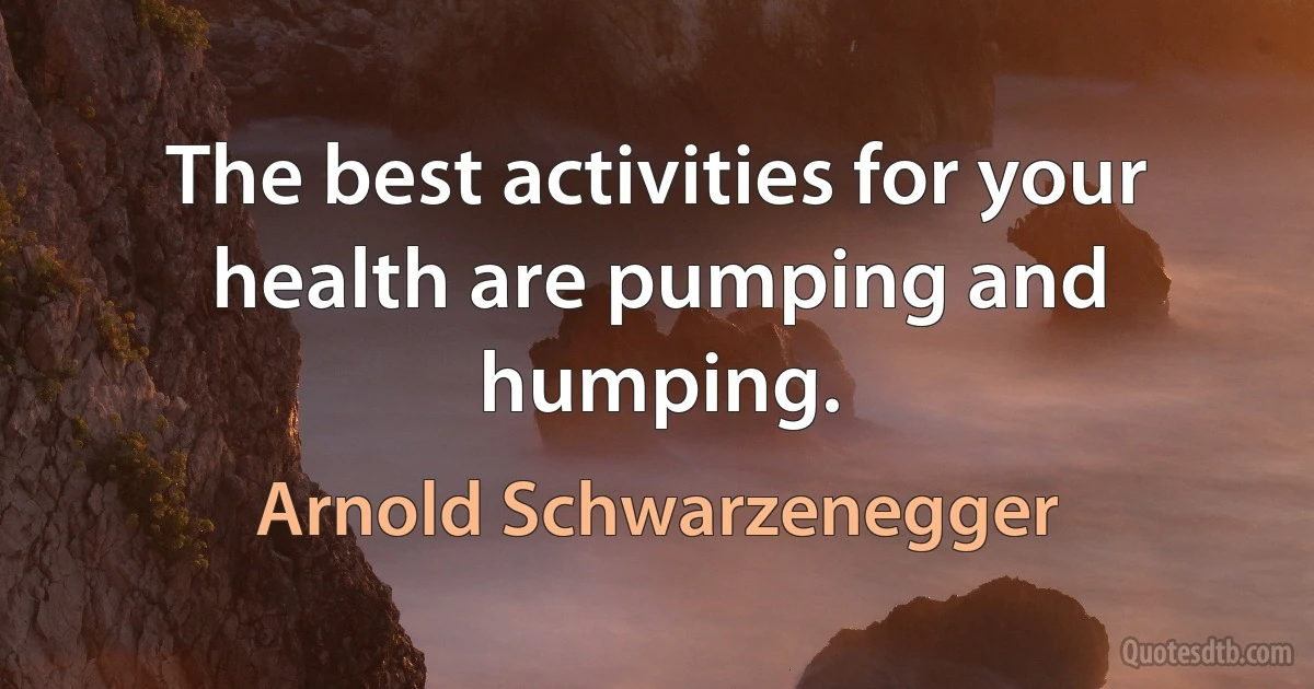 The best activities for your health are pumping and humping. (Arnold Schwarzenegger)