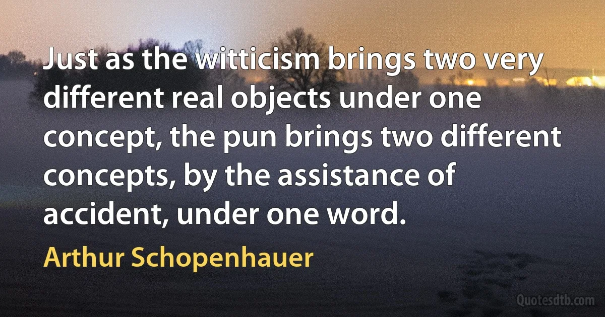 Just as the witticism brings two very different real objects under one concept, the pun brings two different concepts, by the assistance of accident, under one word. (Arthur Schopenhauer)