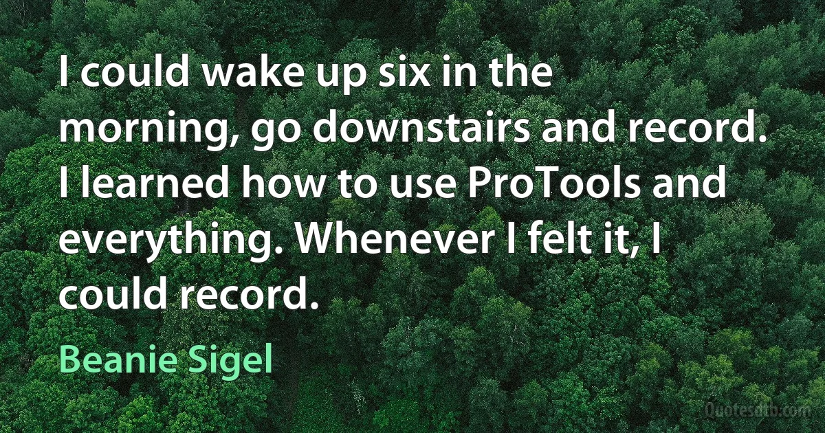 I could wake up six in the morning, go downstairs and record. I learned how to use ProTools and everything. Whenever I felt it, I could record. (Beanie Sigel)