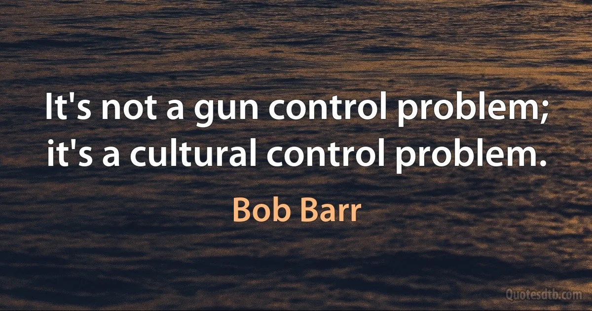 It's not a gun control problem; it's a cultural control problem. (Bob Barr)