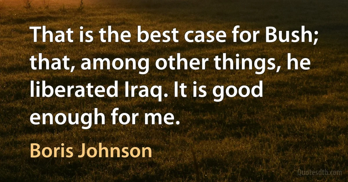 That is the best case for Bush; that, among other things, he liberated Iraq. It is good enough for me. (Boris Johnson)