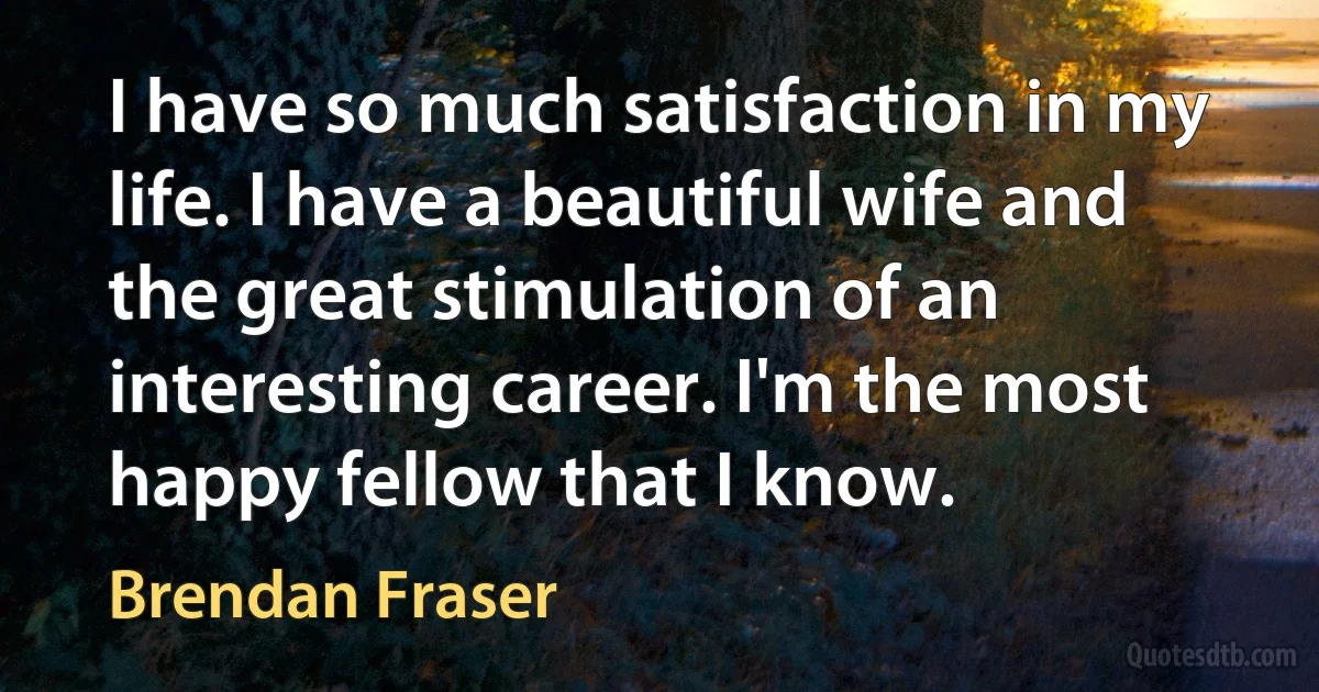 I have so much satisfaction in my life. I have a beautiful wife and the great stimulation of an interesting career. I'm the most happy fellow that I know. (Brendan Fraser)