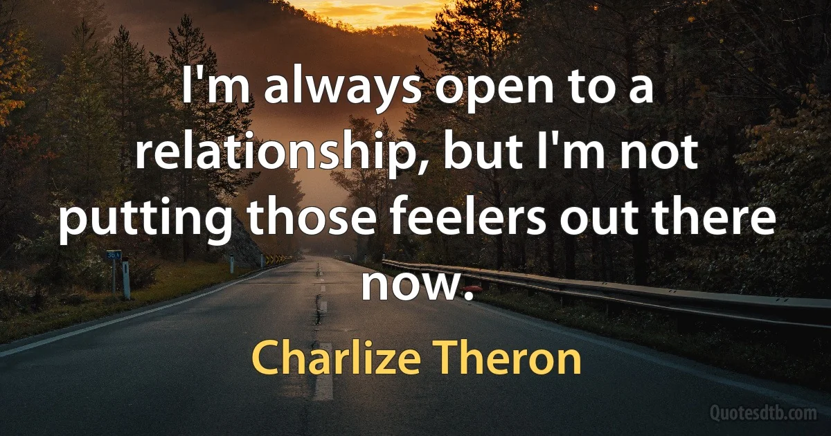 I'm always open to a relationship, but I'm not putting those feelers out there now. (Charlize Theron)