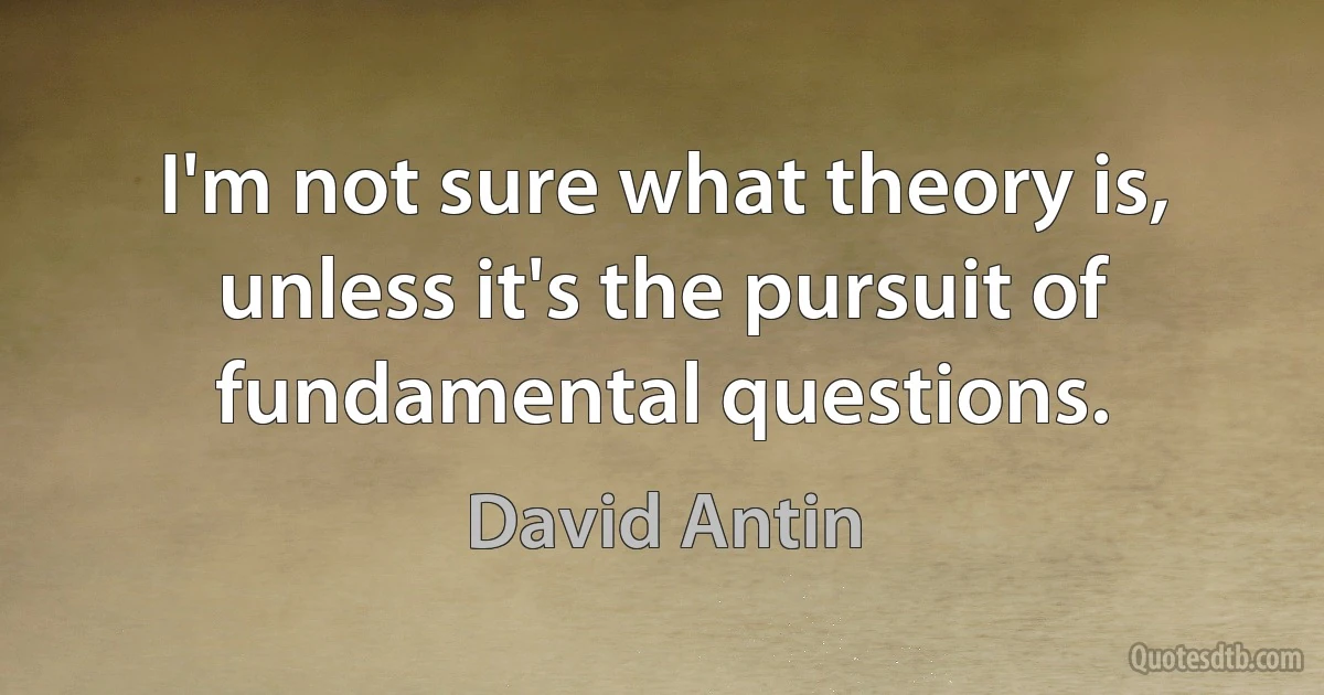 I'm not sure what theory is, unless it's the pursuit of fundamental questions. (David Antin)