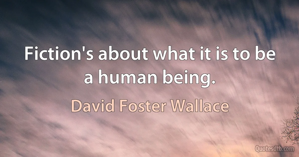 Fiction's about what it is to be a human being. (David Foster Wallace)