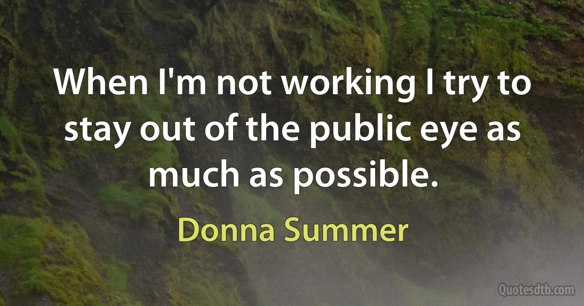 When I'm not working I try to stay out of the public eye as much as possible. (Donna Summer)