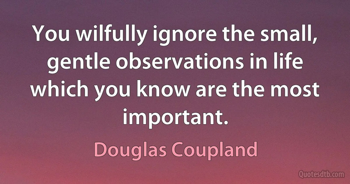 You wilfully ignore the small, gentle observations in life which you know are the most important. (Douglas Coupland)