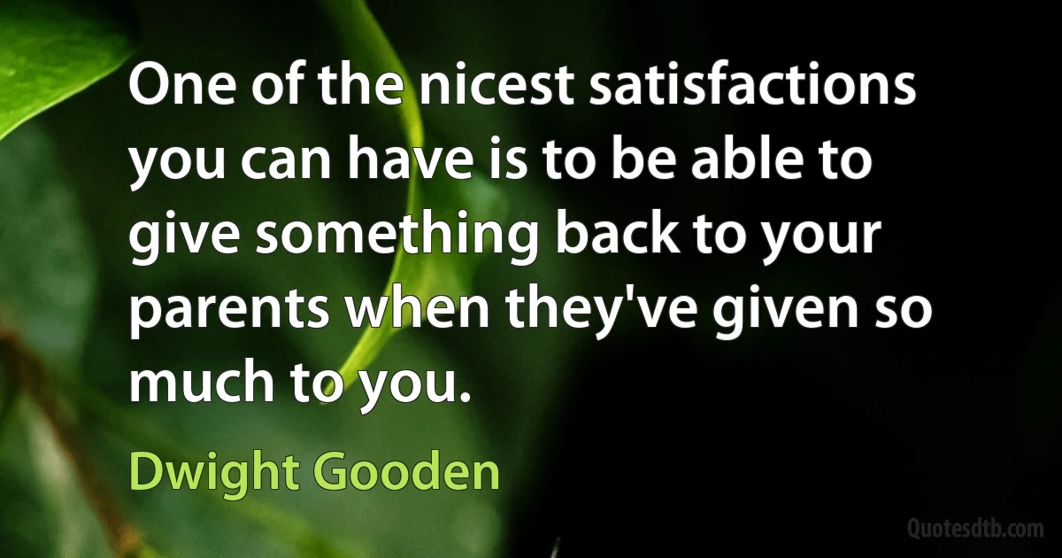 One of the nicest satisfactions you can have is to be able to give something back to your parents when they've given so much to you. (Dwight Gooden)