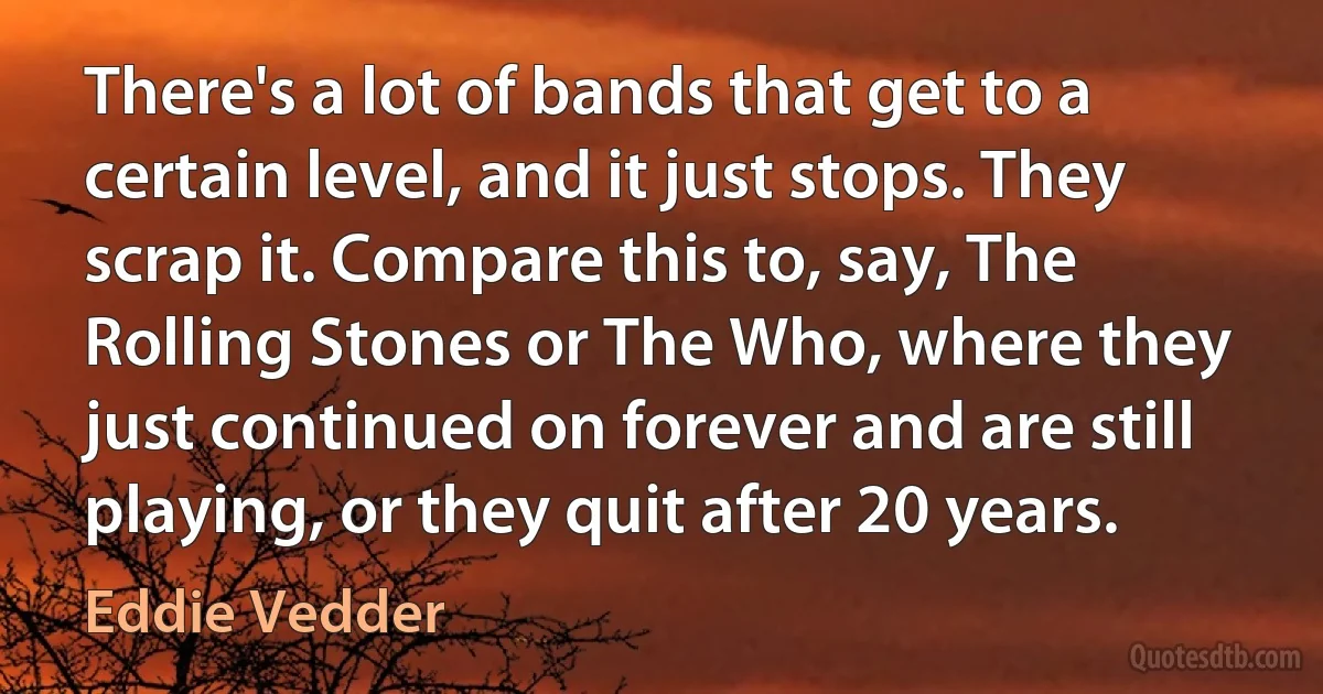 There's a lot of bands that get to a certain level, and it just stops. They scrap it. Compare this to, say, The Rolling Stones or The Who, where they just continued on forever and are still playing, or they quit after 20 years. (Eddie Vedder)