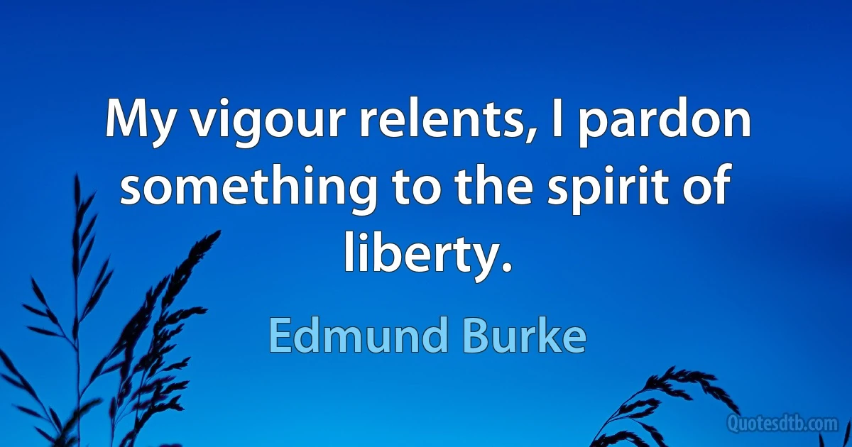 My vigour relents, I pardon something to the spirit of liberty. (Edmund Burke)