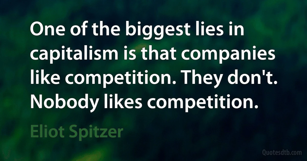 One of the biggest lies in capitalism is that companies like competition. They don't. Nobody likes competition. (Eliot Spitzer)