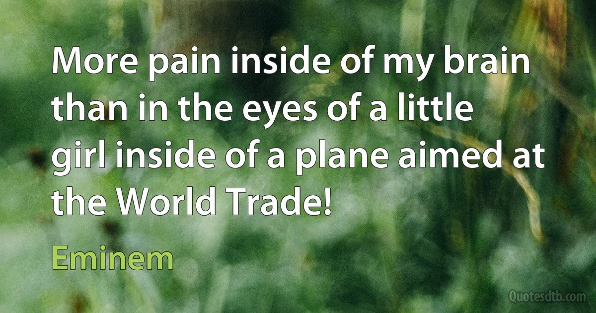 More pain inside of my brain than in the eyes of a little girl inside of a plane aimed at the World Trade! (Eminem)