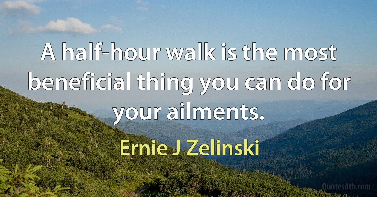 A half-hour walk is the most beneficial thing you can do for your ailments. (Ernie J Zelinski)