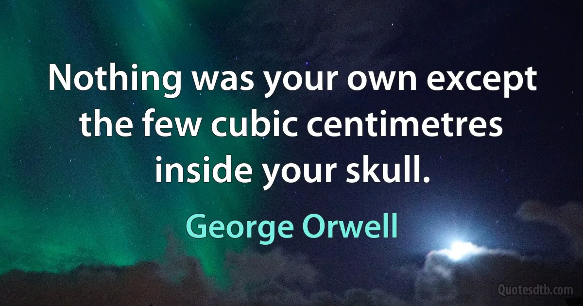 Nothing was your own except the few cubic centimetres inside your skull. (George Orwell)