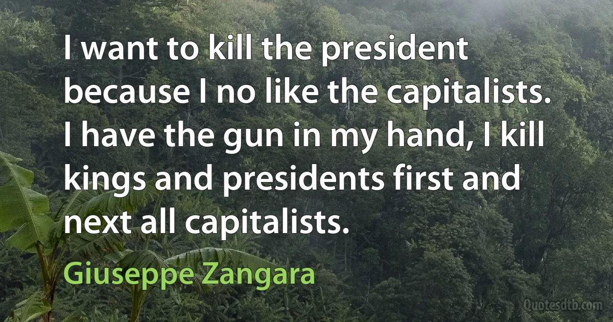 I want to kill the president because I no like the capitalists. I have the gun in my hand, I kill kings and presidents first and next all capitalists. (Giuseppe Zangara)