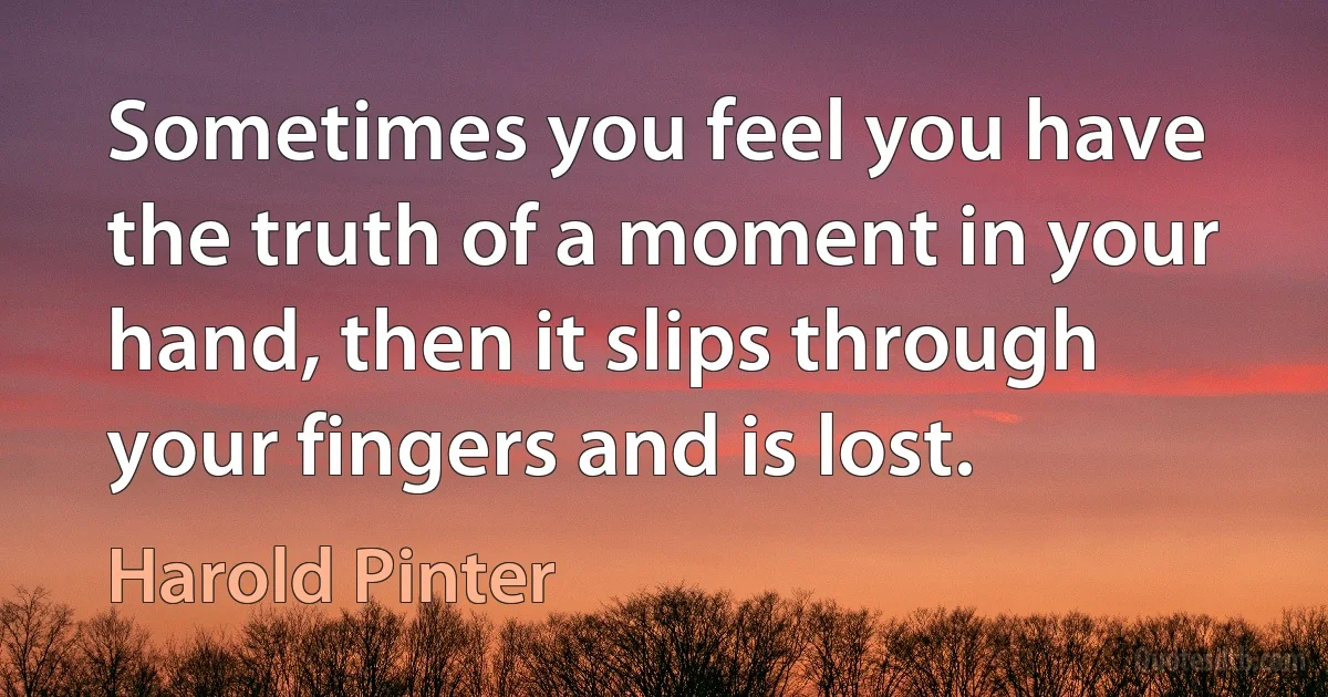 Sometimes you feel you have the truth of a moment in your hand, then it slips through your fingers and is lost. (Harold Pinter)