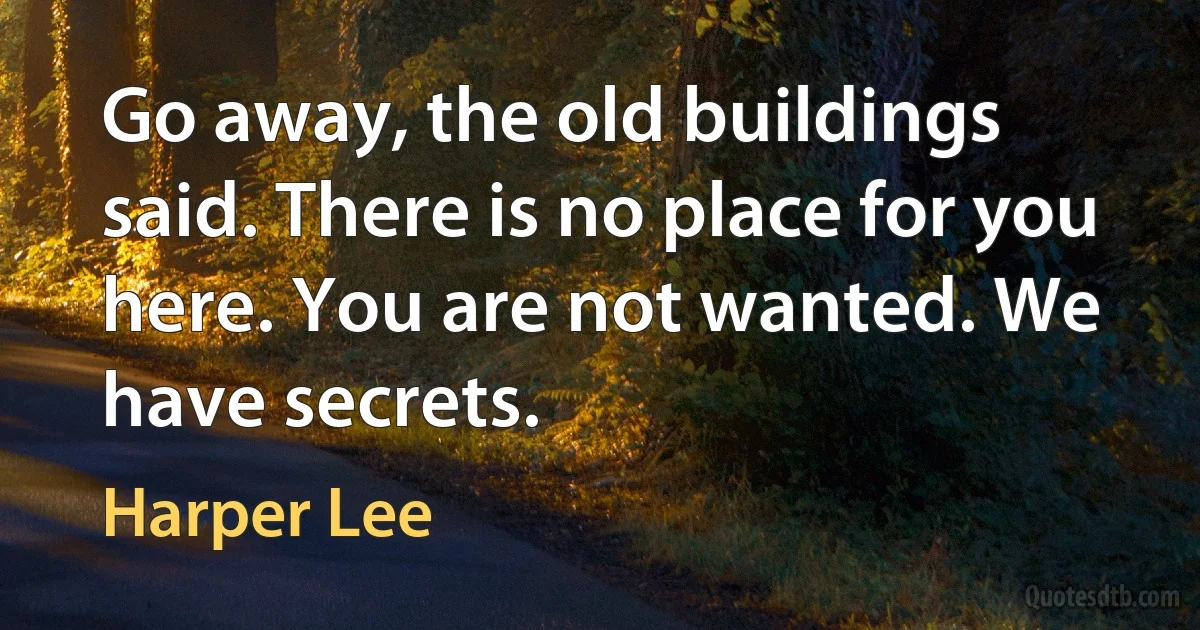 Go away, the old buildings said. There is no place for you here. You are not wanted. We have secrets. (Harper Lee)