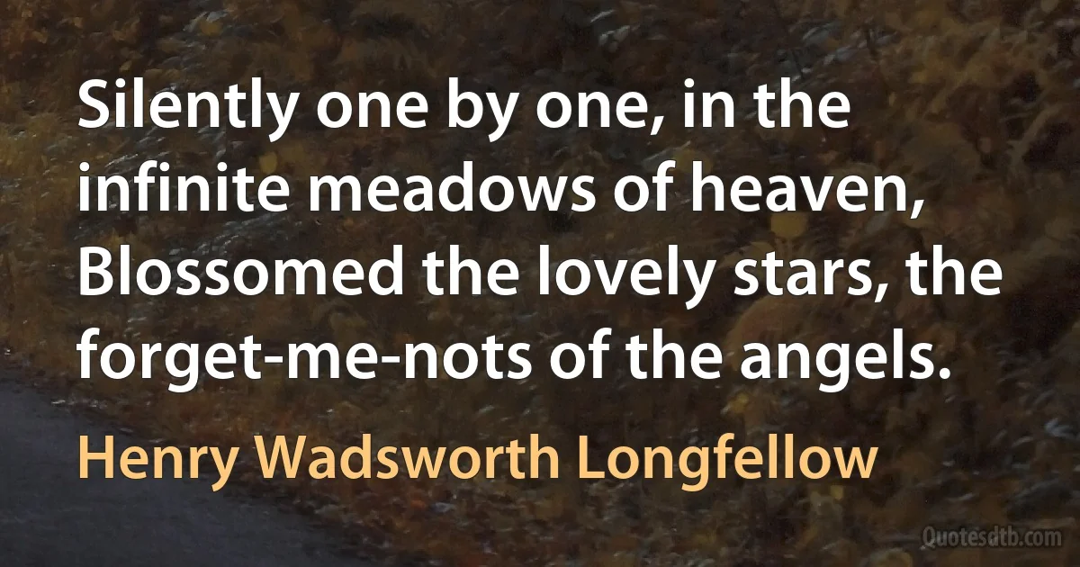 Silently one by one, in the infinite meadows of heaven,
Blossomed the lovely stars, the forget-me-nots of the angels. (Henry Wadsworth Longfellow)