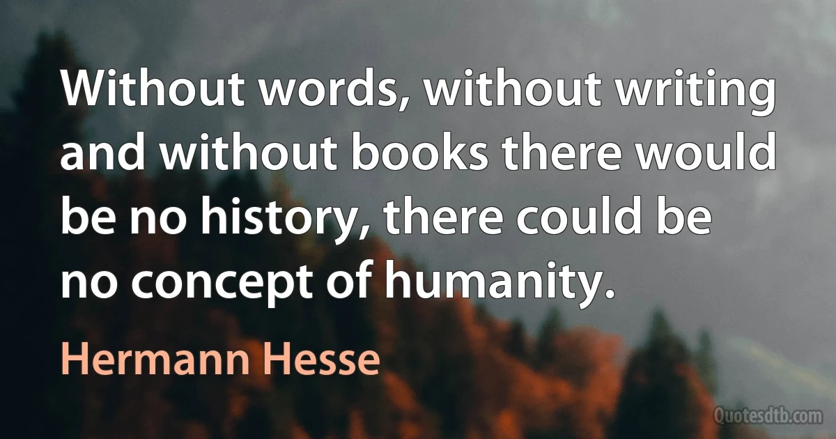 Without words, without writing and without books there would be no history, there could be no concept of humanity. (Hermann Hesse)