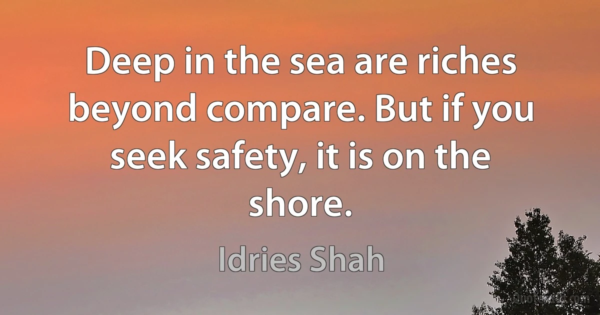 Deep in the sea are riches beyond compare. But if you seek safety, it is on the shore. (Idries Shah)