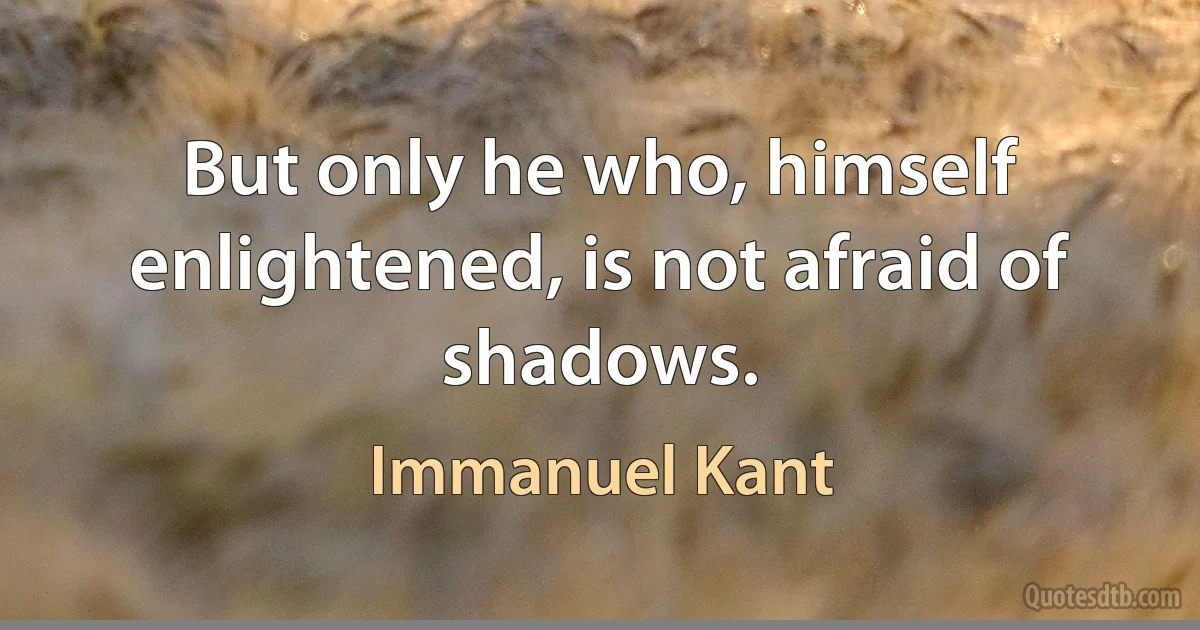 But only he who, himself enlightened, is not afraid of shadows. (Immanuel Kant)