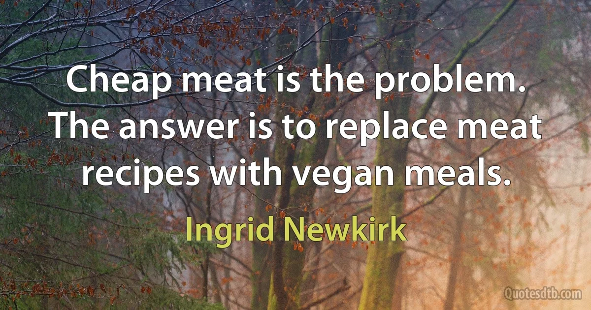 Cheap meat is the problem. The answer is to replace meat recipes with vegan meals. (Ingrid Newkirk)