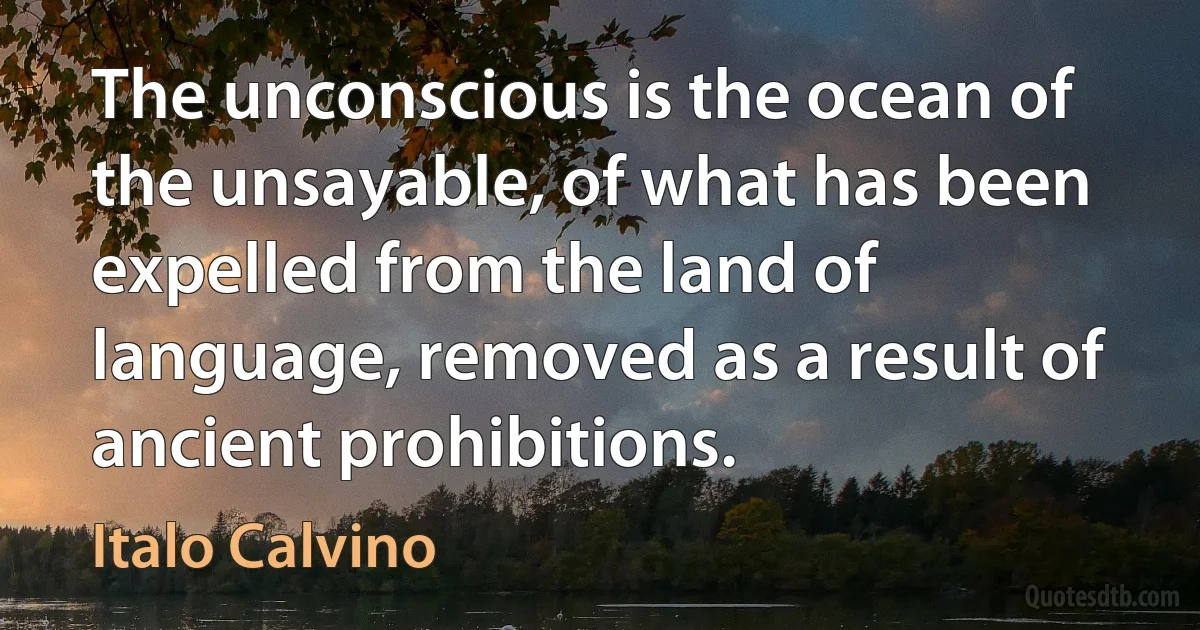 The unconscious is the ocean of the unsayable, of what has been expelled from the land of language, removed as a result of ancient prohibitions. (Italo Calvino)