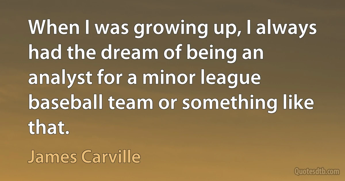 When I was growing up, I always had the dream of being an analyst for a minor league baseball team or something like that. (James Carville)