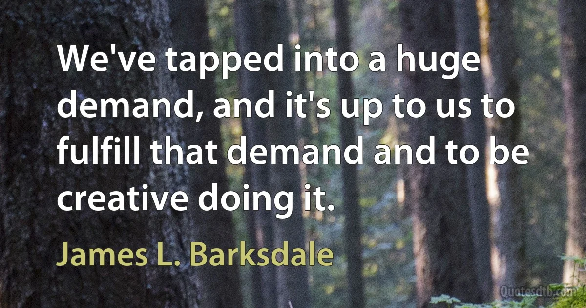 We've tapped into a huge demand, and it's up to us to fulfill that demand and to be creative doing it. (James L. Barksdale)