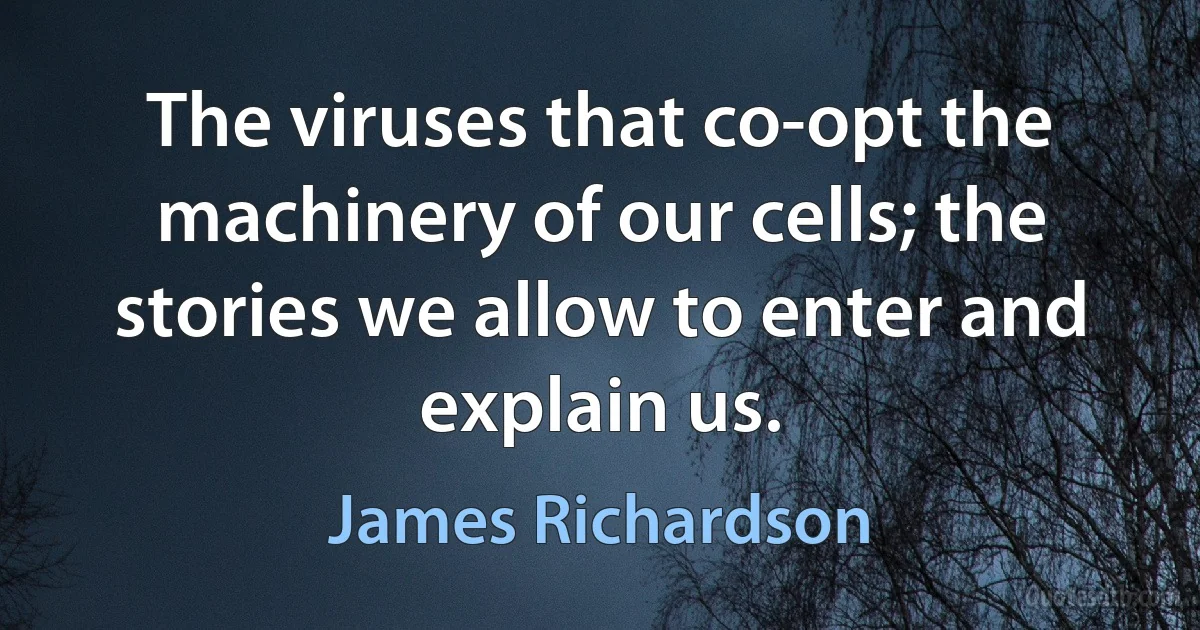 The viruses that co-opt the machinery of our cells; the stories we allow to enter and explain us. (James Richardson)