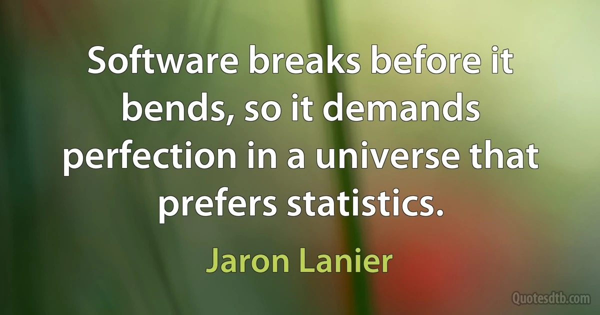 Software breaks before it bends, so it demands perfection in a universe that prefers statistics. (Jaron Lanier)