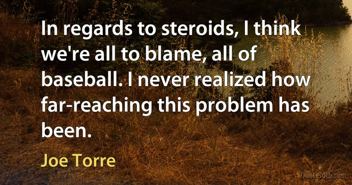 In regards to steroids, I think we're all to blame, all of baseball. I never realized how far-reaching this problem has been. (Joe Torre)