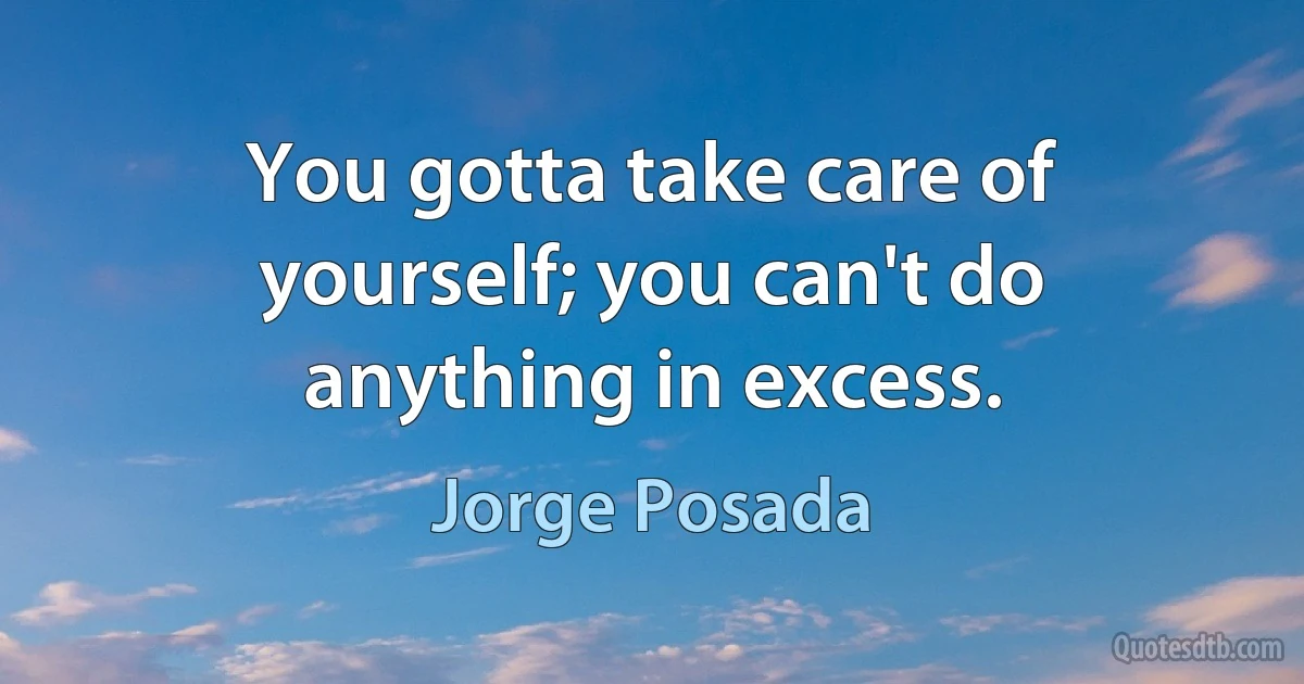 You gotta take care of yourself; you can't do anything in excess. (Jorge Posada)