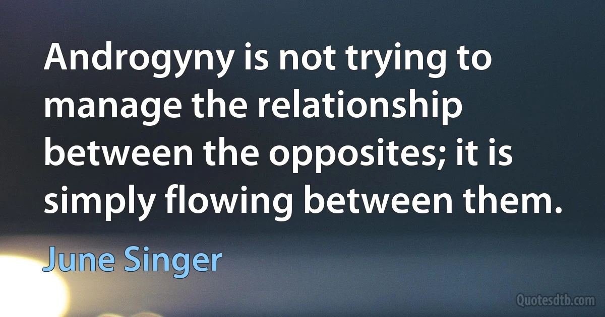 Androgyny is not trying to manage the relationship between the opposites; it is simply flowing between them. (June Singer)